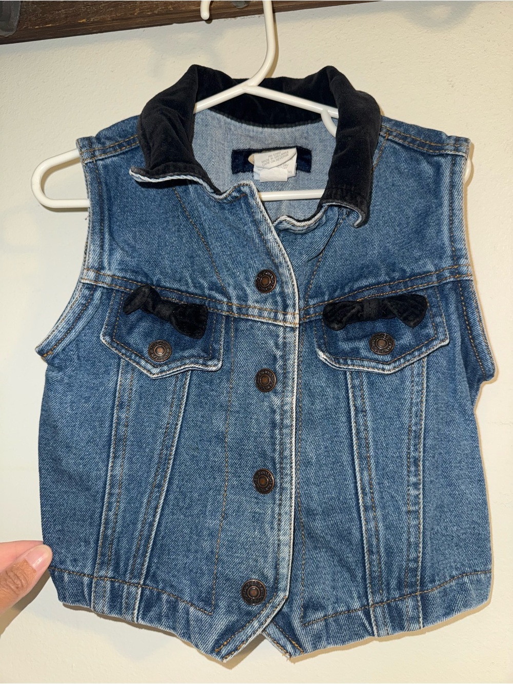 Vintage Jordache Blue Denim Vest with Black Velvet Accents